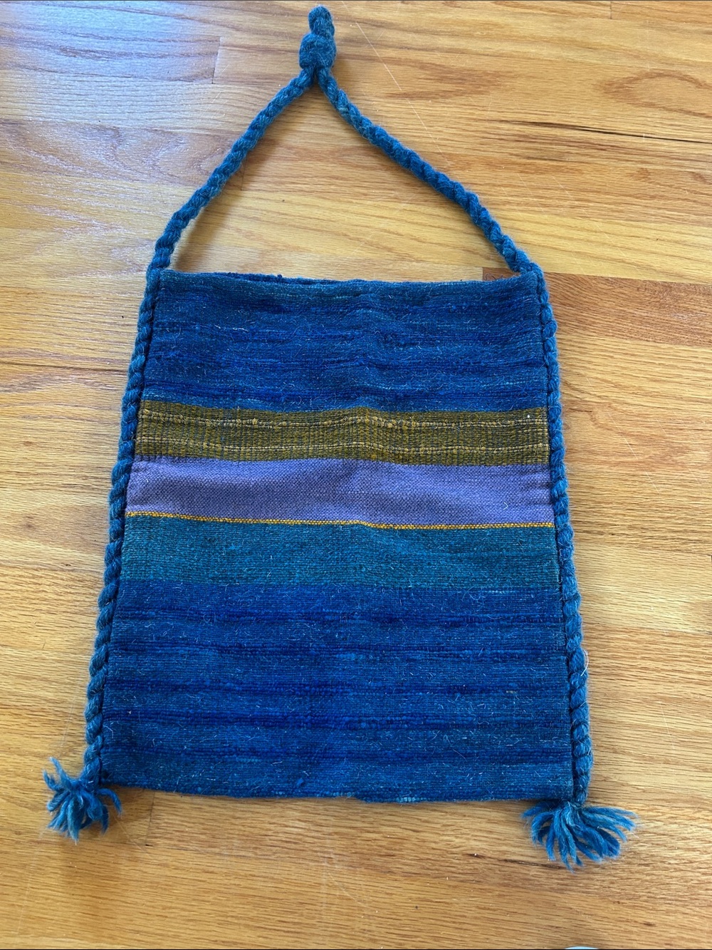 Handwoven Blue Stripe Shoulder Bag - Boho Style